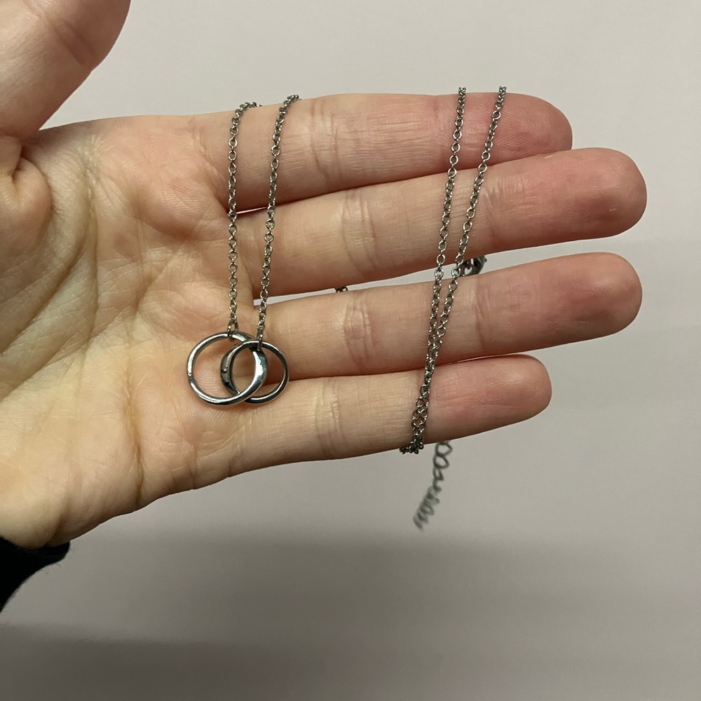 Silver Necklace Two Circles Intertwined